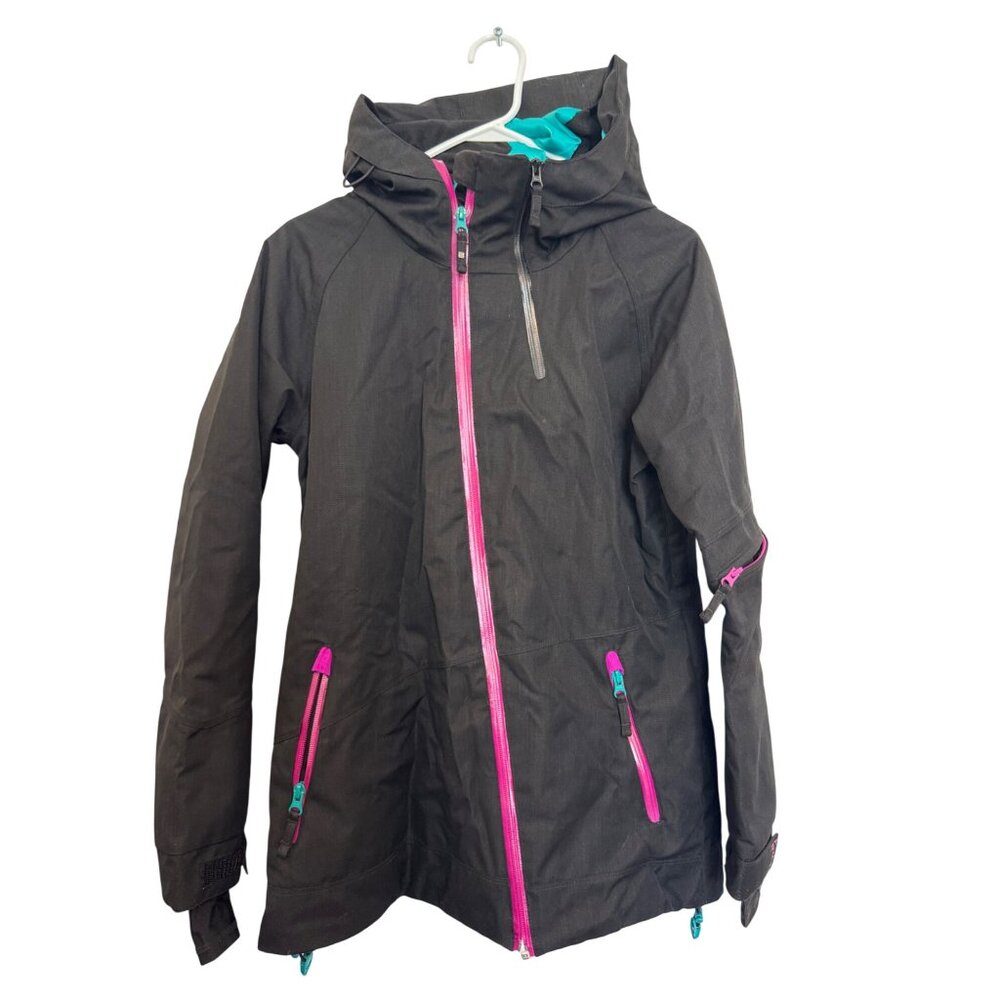 Powder Room Womens Winter Jacket S Black Aqua Magenta 16k Waterproof Hooded Coat
